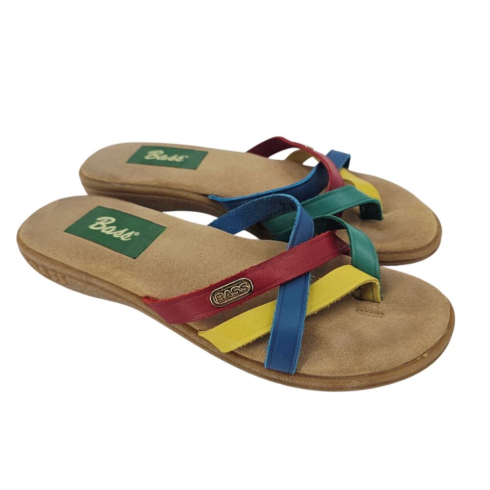 Vintage GH Bass Co Sunjuns Strappy Flat Sandal LEATHER SHARON Colorful 7 Kidcore